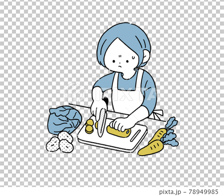 家庭主婦切菜,困擾的臉,簡單 家庭主婦切菜,困擾的臉,簡單 78949985