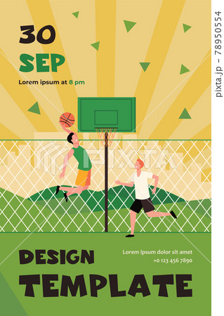 Happy young men playing basketball on court 78950554