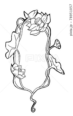蓮の花のフレーム 線画版のイラスト素材