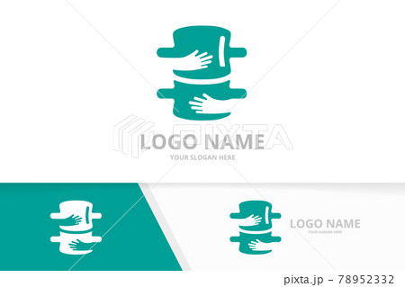 Vector spine and embrace logo combination. Vertebral column and hands logotype design template. 78952332