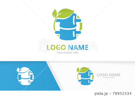 Premium spinal diagnostic center logotype. Green spine and leaves logo design. 78952334