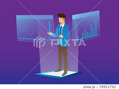 Businessman analyzes business reports with colorful charts, diagrams, infographics, statistics on board. business analysis concepts and strategies 78952762