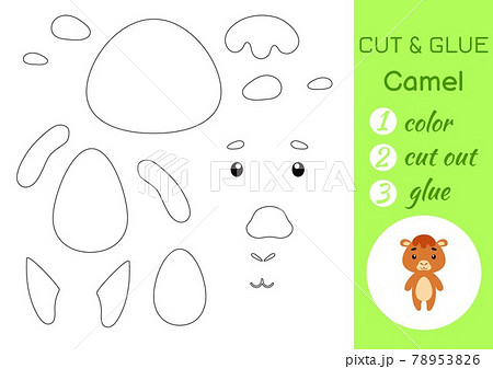 Color, cut and glue paper little camel. Cut and paste crafts activity page. Educational game for preschool children. DIY worksheet. Kids logic game, puzzle. Vector stock illustration. 78953826