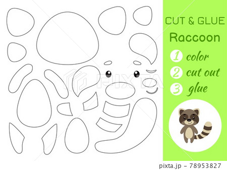 Color, cut and glue paper little raccoon. Cut and paste crafts activity page. Educational game for preschool children. DIY worksheet. Kids logic game, puzzle. Vector stock illustration. Color, cut and glue paper little raccoon. Cut and paste crafts activity page. Educational game for preschool children. DIY worksheet. Kids logic game, puzzle. Vector stock illustration. 78953827