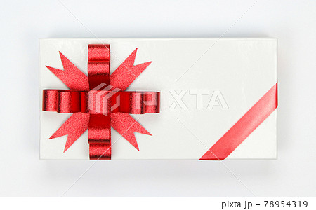 White gift box with red ribbon and bow, isolated on white background White gift box with red ribbon and bow, isolated on white background 78954319