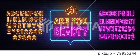 Are You Ready neon sign in the speech bubble on brick wall background. 78955244