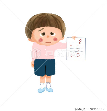 テスト用紙と落ち込む子供のイラスト素材
