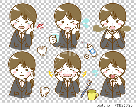 口の中に異常があるスーツの若い女性 口の中に異常があるスーツの若い女性 78955786