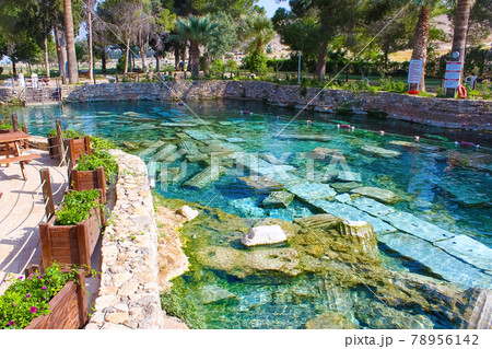 Cleopatra pool with termal water at Pamukkale, Turkey. 78956142