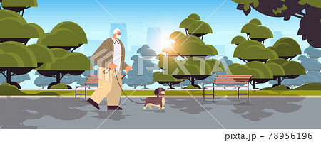 active senior man walking in park with his little dog grandfather relaxing with pet in urban park active senior man walking in park with his little dog grandfather relaxing with pet in urban park 78956196