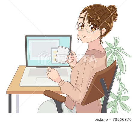 在宅ワーク リモートワーク 副業をする女性のイラスト素材
