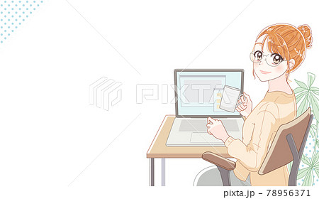 在宅ワーク リモートワーク 副業をする女性のイラスト素材