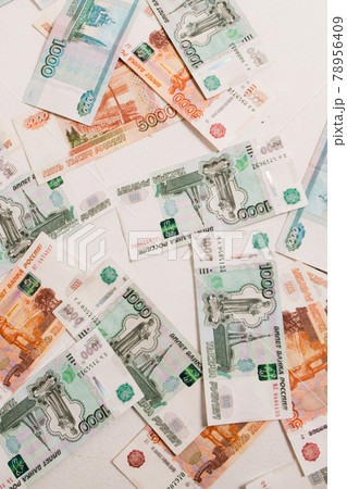 the rubles Isolated on a white background. Money on floor at interest, investments, salary. Business and Finance 78956409