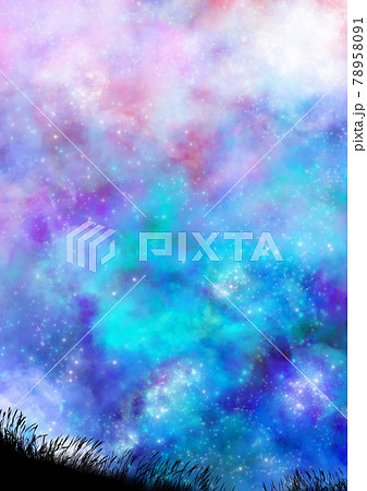 神秘的な明るい星空と草原 神秘的な明るい星空と草原 78958091