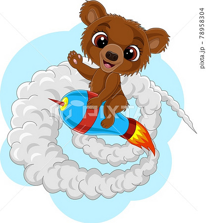 Cartoon baby bear riding rocket 78958304
