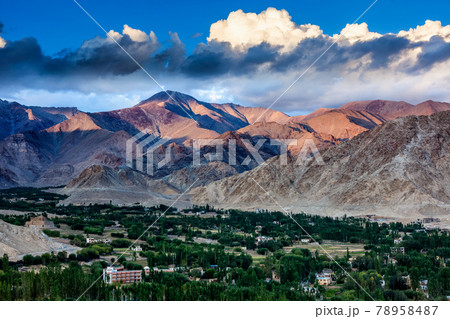 Aerial view of Leh town in Ladakh 78958487