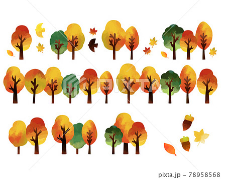 秋の木の水彩ベクターイラスト素材 ラインのイラスト素材