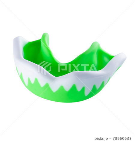 green boxing mouth guard, protection of teeth and lips, on a white background green boxing mouth guard, protection of teeth and lips, on a white background 78960633