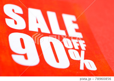 Inscriptions on sale in percentages (90) printed on red paper. Inscriptions on sale in percentages (90) printed on red paper. 78960856