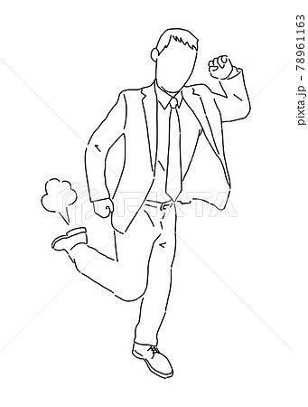線画の男性イラスト ダッシュする会社員 スーツ ビジネスマン シンプル 手描き おしゃれ 走る 急ぐのイラスト素材