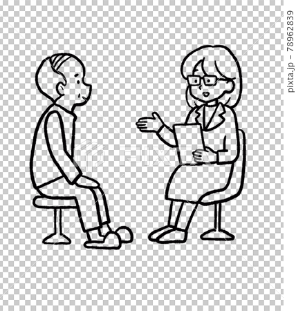 一位老人正在接受體檢的插圖 線描 78962839