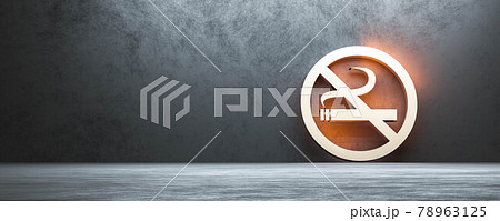 no smoking sign with burning light and concrete wall 3d render illustration 78963125