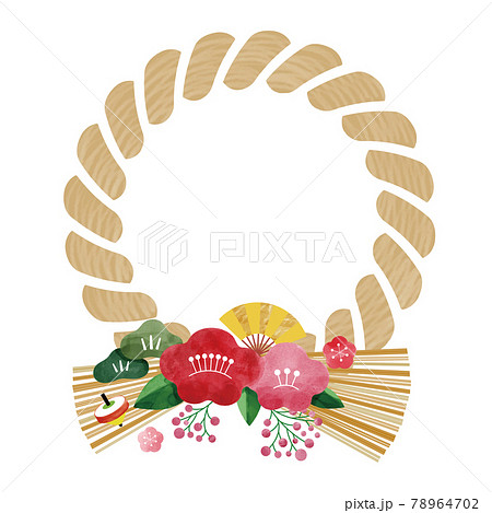 縁起がいいお正月飾り。水彩画のベクターイラスト。リースの形でカラフルな飾り付き。白地で移動ができる。 78964702