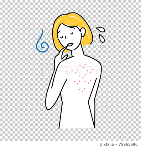 スキンケア 背中にポツポツ(ニキビ)が出来て悲しんでいる可愛い女性 イラスト シンプル ベクター スキンケア 背中にポツポツ(ニキビ)が出来て悲しんでいる可愛い女性 イラスト シンプル ベクター 78965696