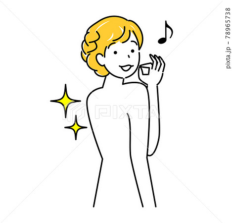 スキンケア 背中のポツポツ ニキビ が治り喜んでいる可愛い女性 イラスト シンプル ベクターのイラスト素材