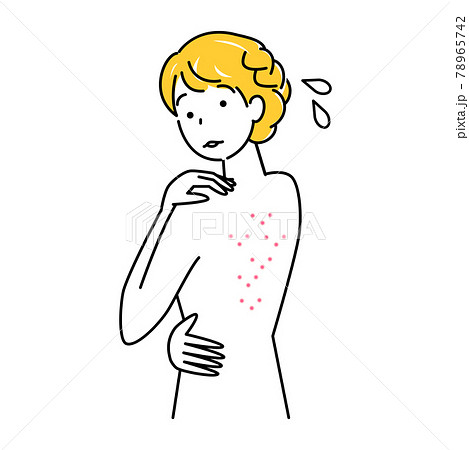 スキンケア 背中にポツポツ（ニキビ）が出来て悲しんでいる可愛い女性 イラスト シンプル ベクター 78965742