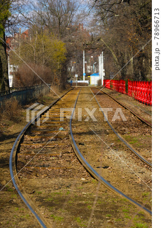Old unused tram lines in the city. 78966713
