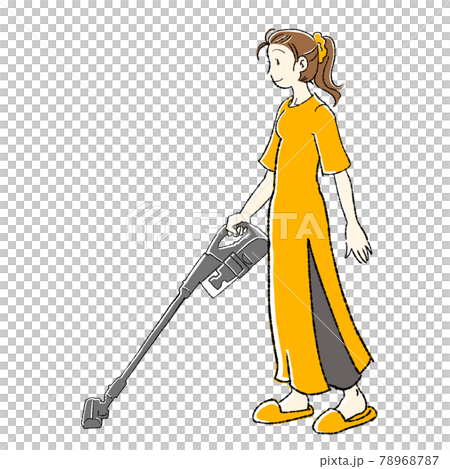 Full-body illustration of a vacuuming woman (no floor) 78968787