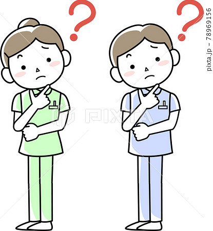 疑問を抱く看護師の女性と男性のイラスト素材