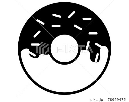 チョコスプレーのついた白黒のドーナツアイコンのイラスト素材