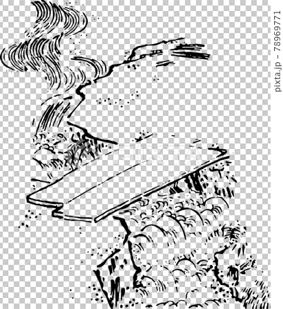 川と木の板の橋のイラスト素材