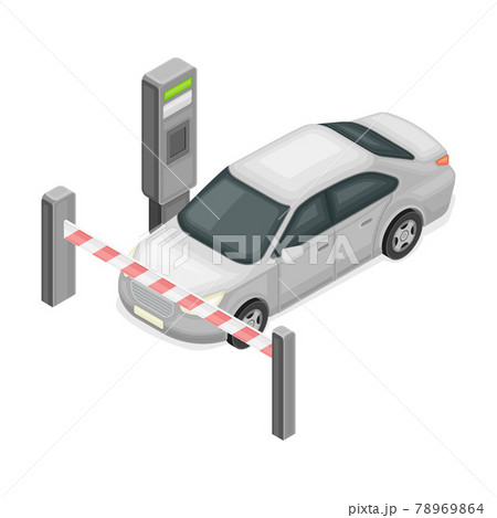 Chargeable Parking Facility with Car Standing in Front of Auto Barrier Isometric Vector Illustration Chargeable Parking Facility with Car Standing in Front of Auto Barrier Isometric Vector Illustration 78969864
