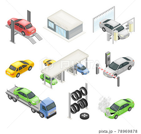 Car or Motor Vehicle Service with Operation and Maintenance Procedure Isometric Vector Set Car or Motor Vehicle Service with Operation and Maintenance Procedure Isometric Vector Set 78969878