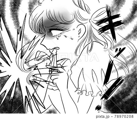 70年代少女漫画ハンカチを噛み締めて悔しがるお嬢様のイラストのイラスト素材 7708