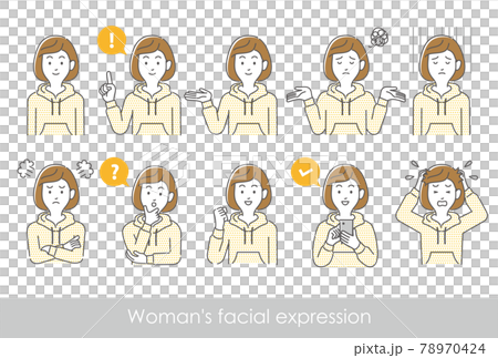 插圖集上身姿勢變化的女人穿著連帽衫的面部表情 插圖集上身姿勢變化的女人穿著連帽衫的面部表情 78970424