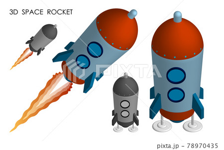Isometric flying space rocket. Flights to Mars, Moon and planets of solar system. Technologies for space exploration. Realistic 3D vector 78970435