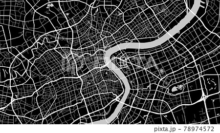 Black and white grey Shanghai City area vector background map, streets and water cartography illustration. Black and white grey Shanghai City area vector background map, streets and water cartography illustration. 78974572