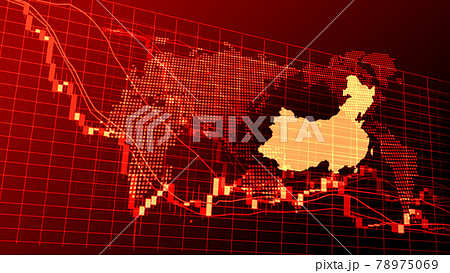 中国の赤いデジタル株価チャートイメージのイラスト素材