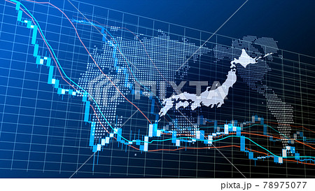 日本の青いデジタル株価チャートイメージ 78975077