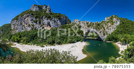 Ardeche kayak from above in southeast France Ardeche kayak from above in southeast France 78975355
