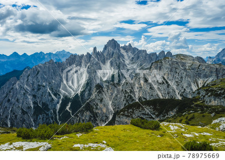 A panoramic aerial view of epic Cadini di Misurina mountain group, Italian Alps, Dolomites, Italy, Europe A panoramic aerial view of epic Cadini di Misurina mountain group, Italian Alps, Dolomites, Italy, Europe 78975669