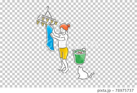 A smiling woman spending a fulfilling day washing clothes A smiling woman spending a fulfilling day washing clothes 78975737