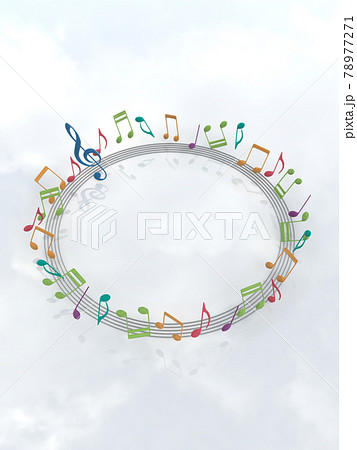 フレーム　カラフルな音符大　円形　CGイラスト縦 78977271