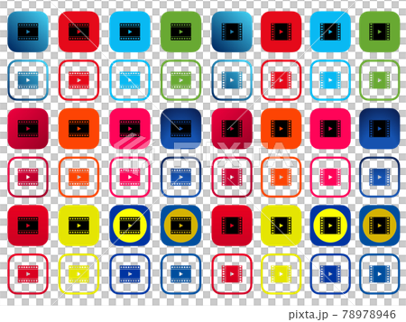 [VOD service] Rounded movie playback button app icon set B (2 icons x 2 patterns x 12 colors) 78978946