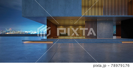 Empty ground with steel pavement in front of modern buildings 78979176