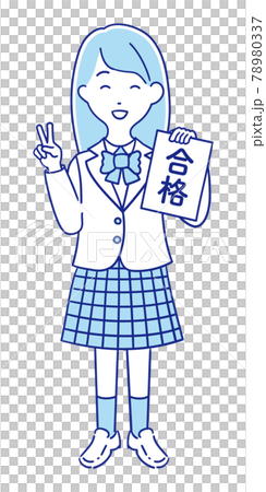 High school girls in blazer uniforms who are happy to pass 78980337